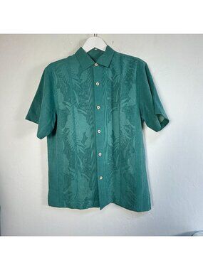 Tommy Bahama Green Silk Floral Jacquard Short-Sleeve Button-Up Camp Shirt Medium